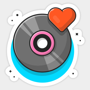 Vinyl Disk Music with Love Symbol Music Cartoon Vector Icon Illustration Sticker